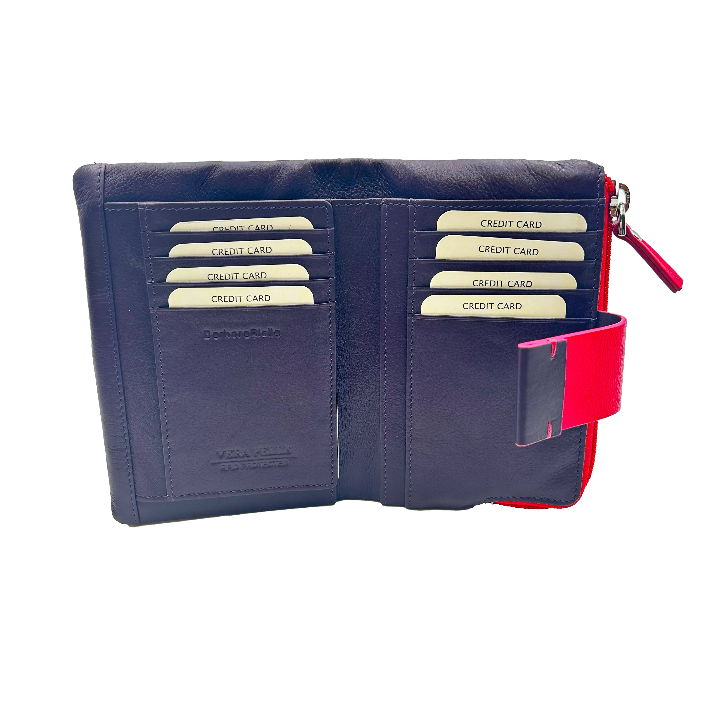 Sandro Barbera 6046 Portafoglio Donna Rosso Blu Pelle