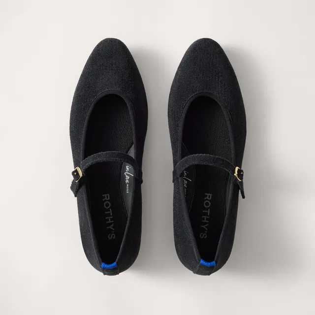 Rothy's Flats The Almond Mary Jane ballerine ReVelvet Black