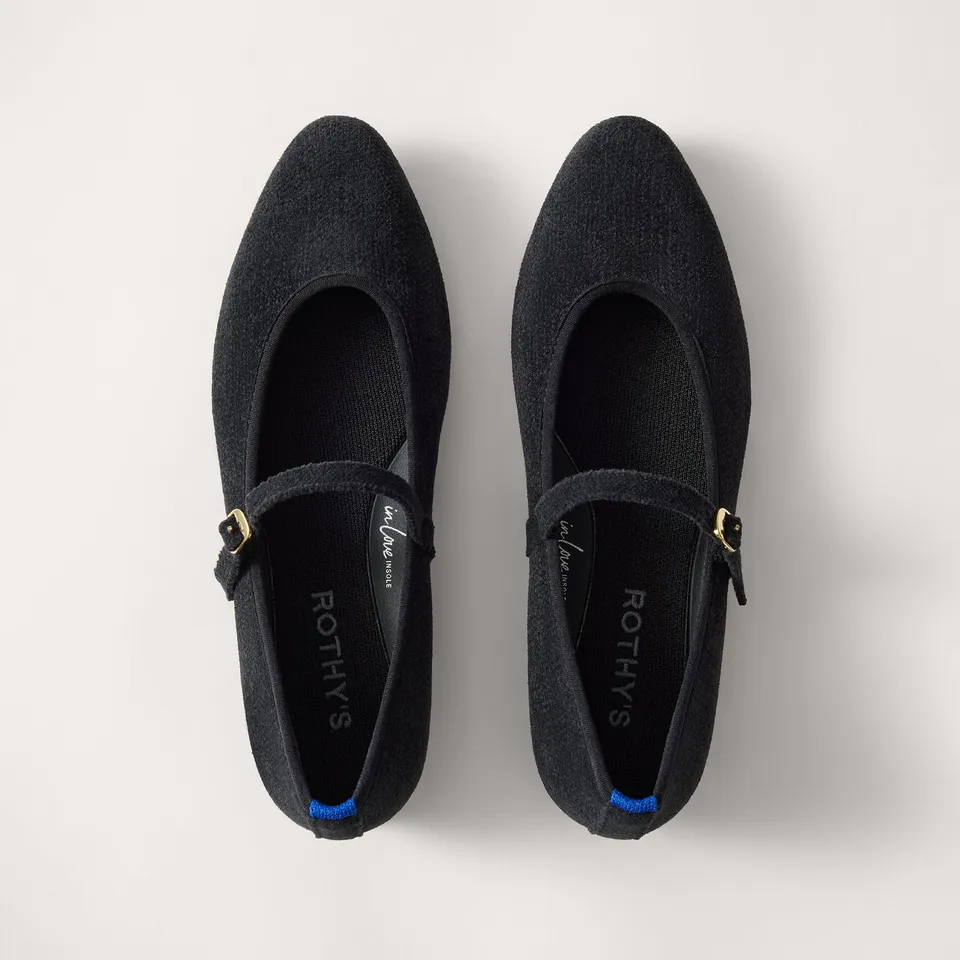Rothy's Flats The Almond Mary Jane ballerine ReVelvet Black