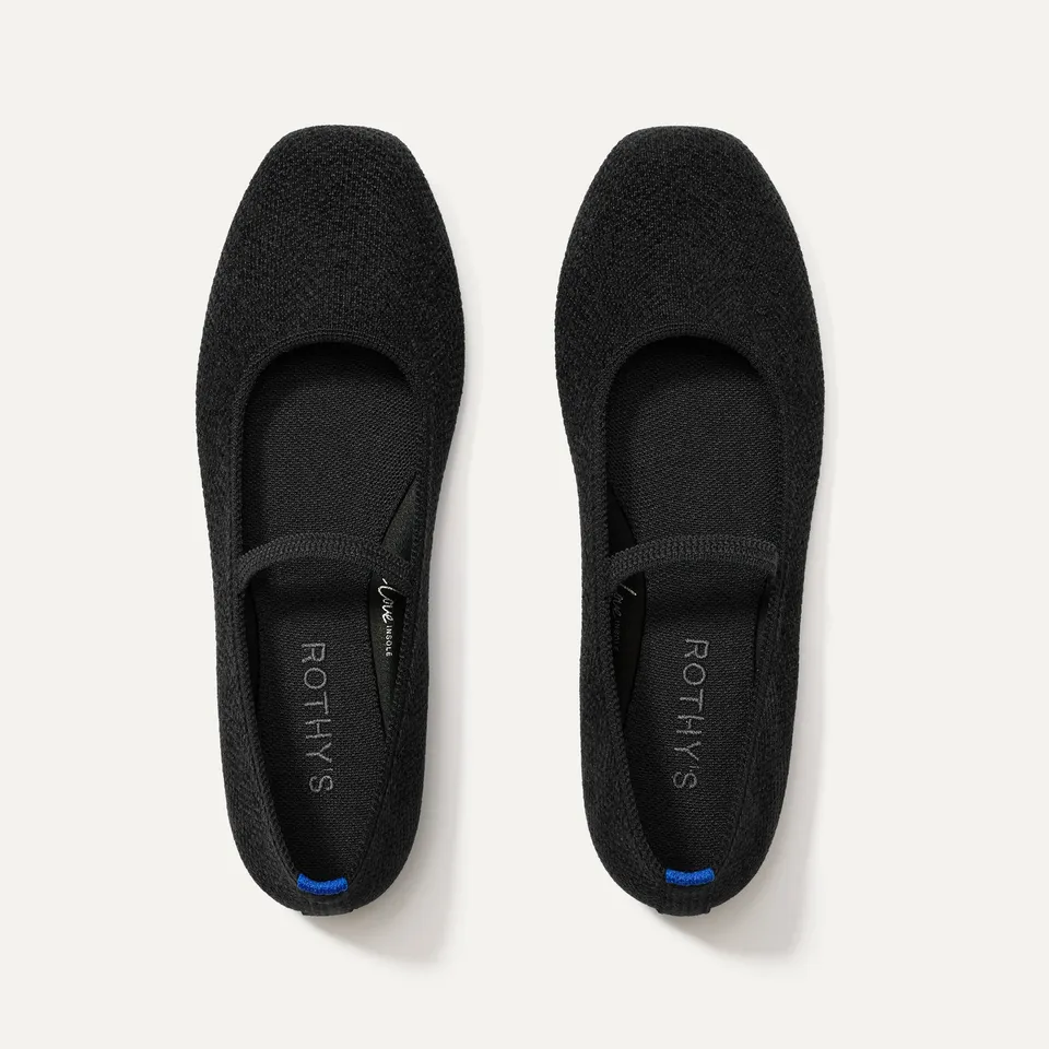 Rothy's The Max Square Mary Jane ballerine ReVelvet Black
