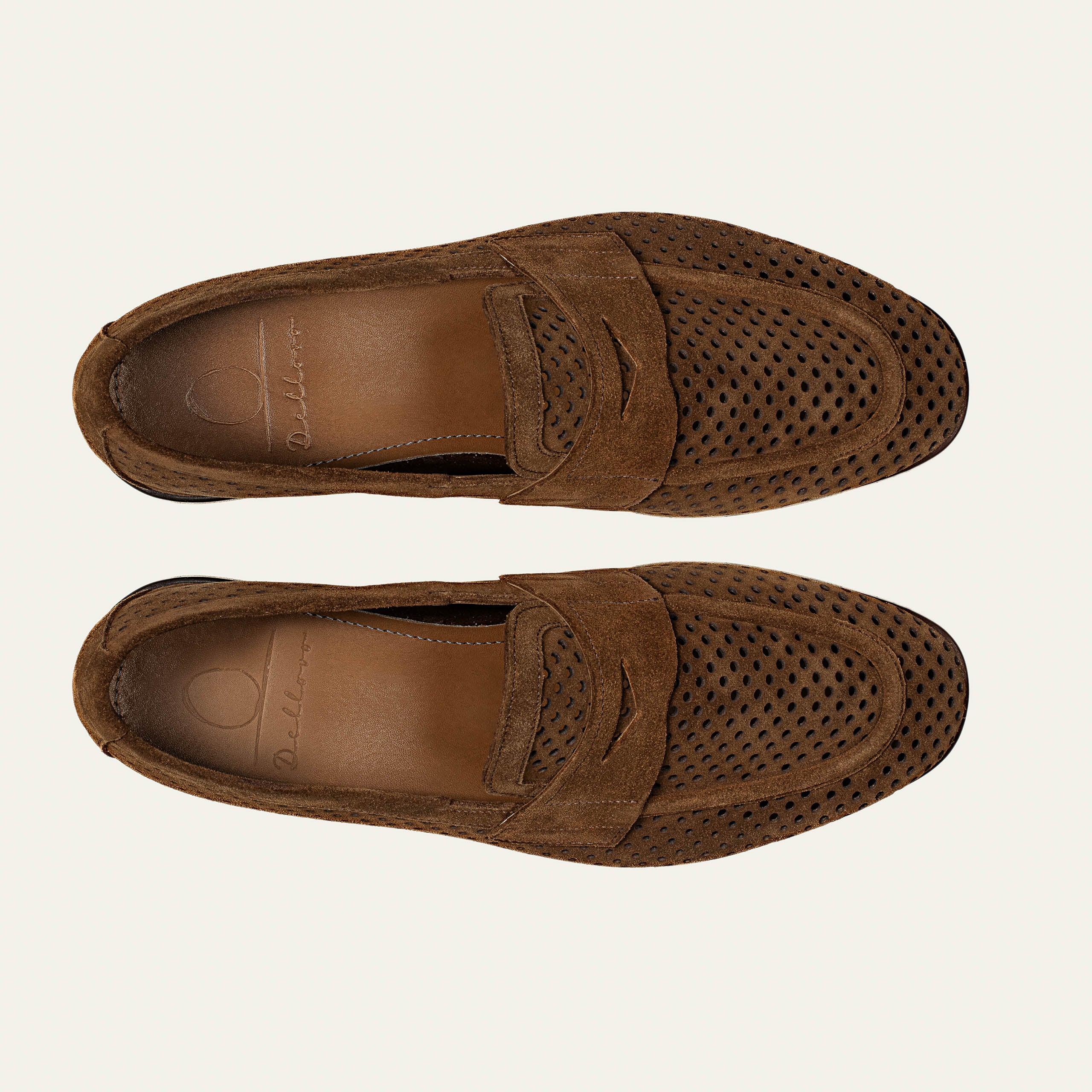 Dellovo Nisida Bluette loafer uomo camoscio traforato