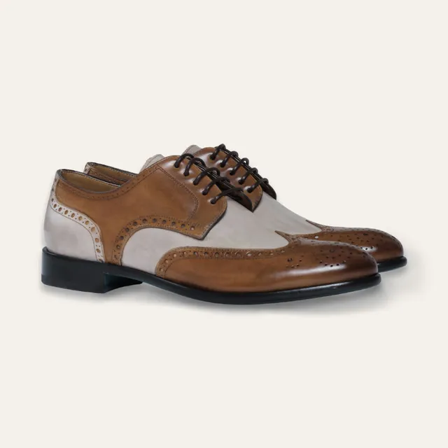 Dellovo Sansevero derby uomo tan bluette bicolore