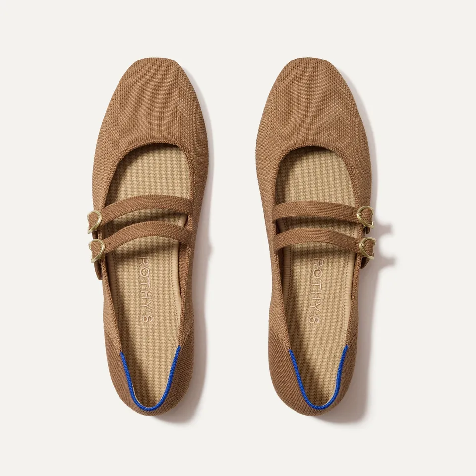 Rothy's The Double Buckle Mary Jane ballerine Java Chip cammello