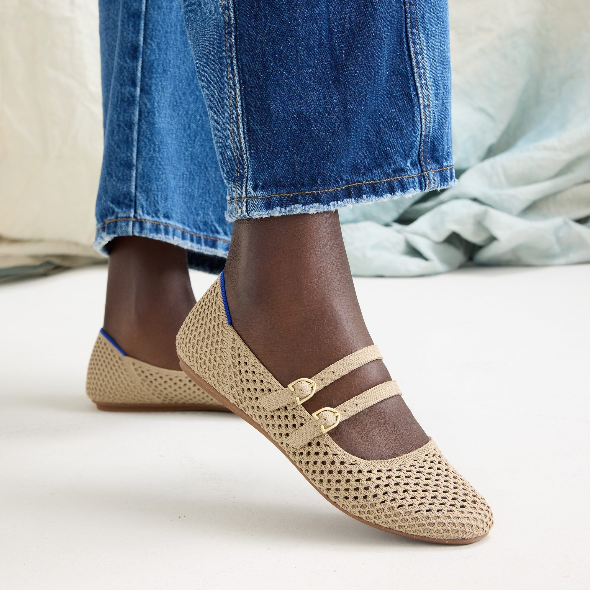 Rothy's The Double Buckle Mary Jane ballerine Dune Mesh beige