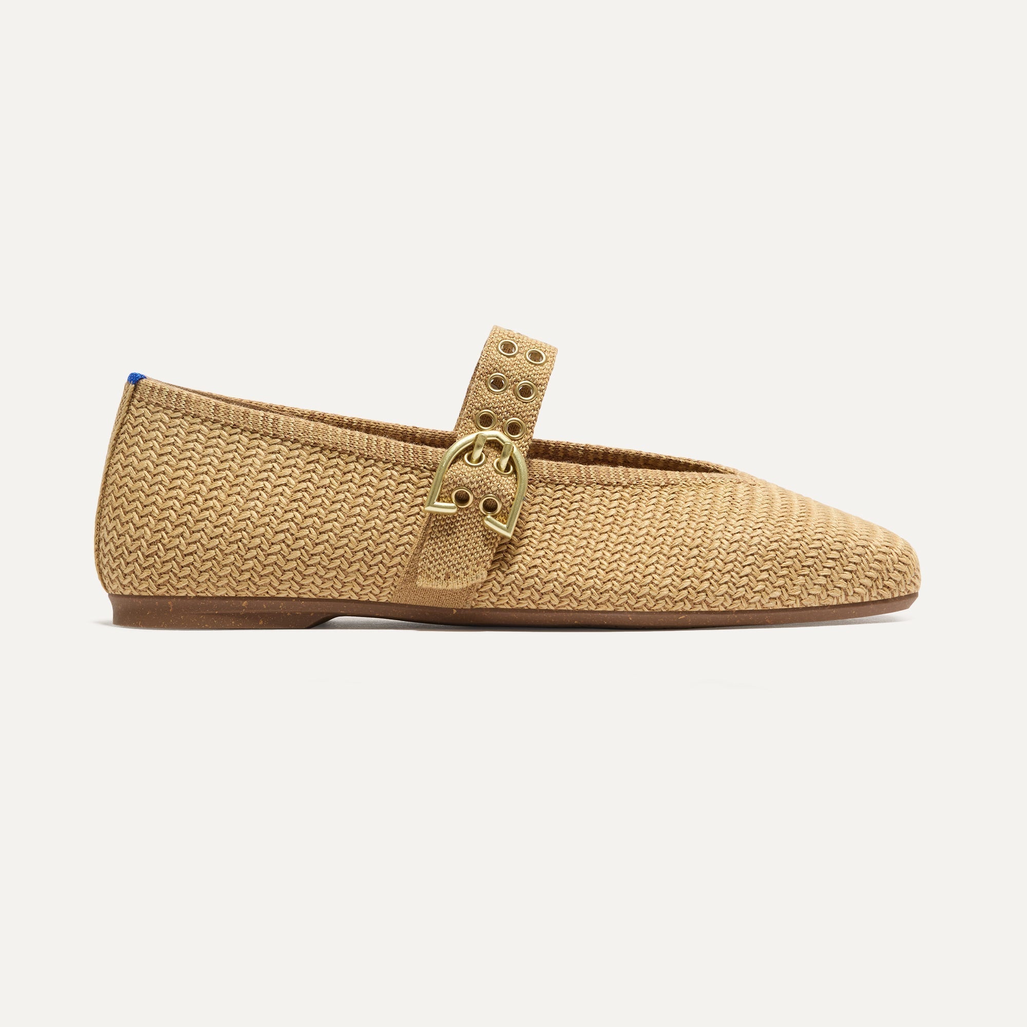Rothy's Flats The Max Buckle Mary Jane ballerine Tan Woven punta quadra