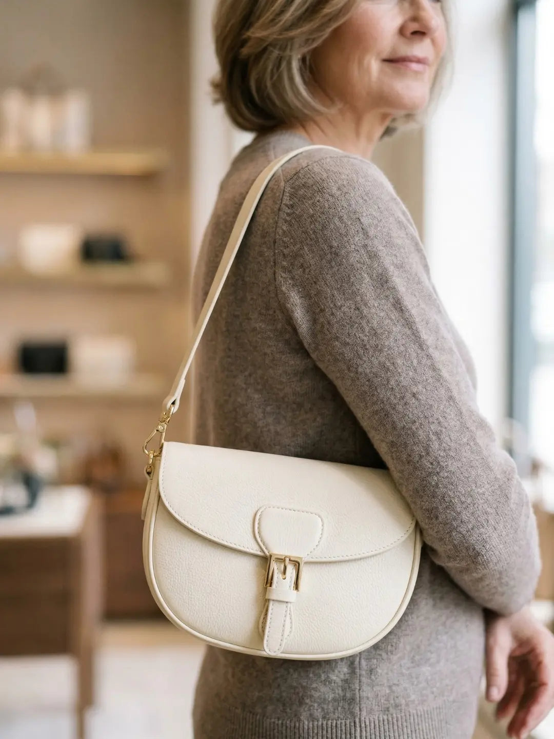 Sandro Barbera BACU 29832 Borsa a Spalla Pelle Panna Catena