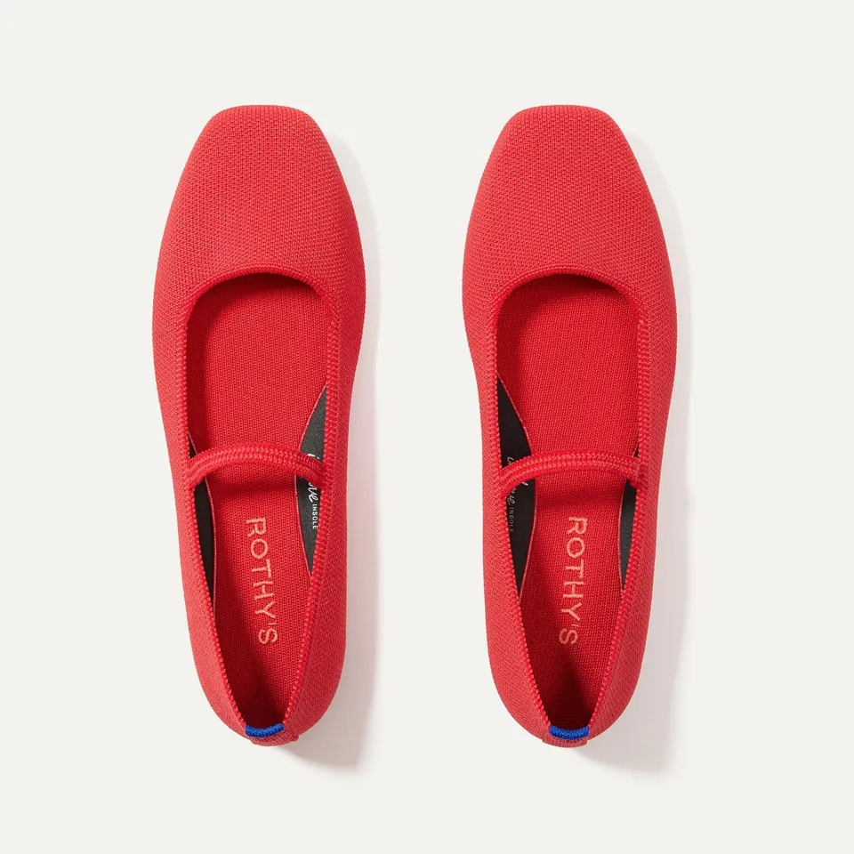 Rothy's The Max Square Mary Jane ballerine Red Hot rosse punta
