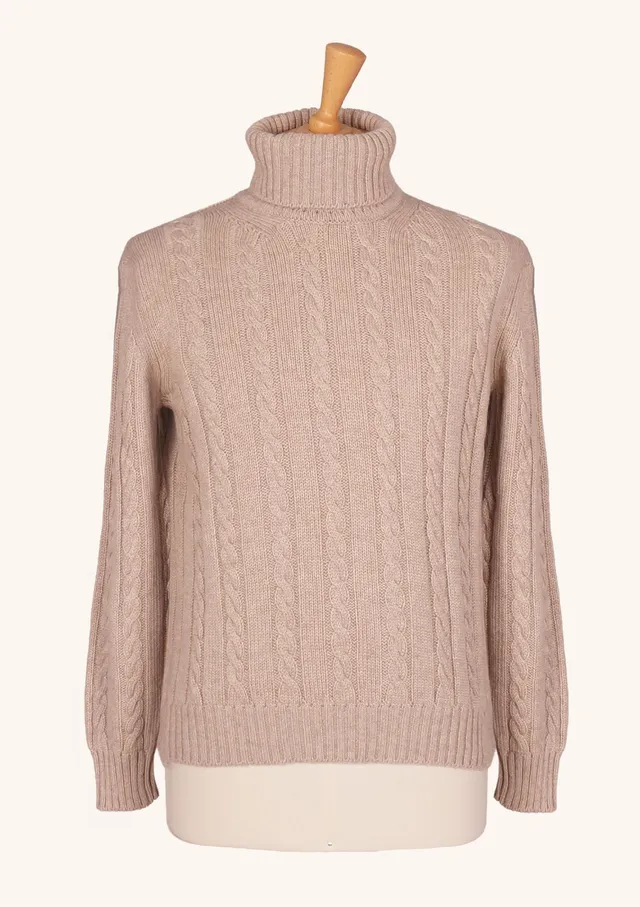 Stefano Bemer dolcevita beige cashmere taglia 50 trecce