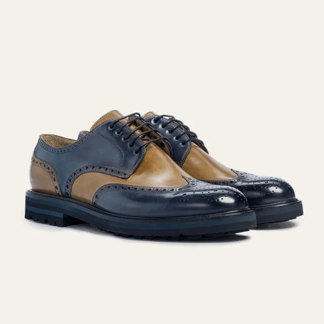 Dellovo Sellito Derby Uomo bordeaux-nero brogue bicolore
