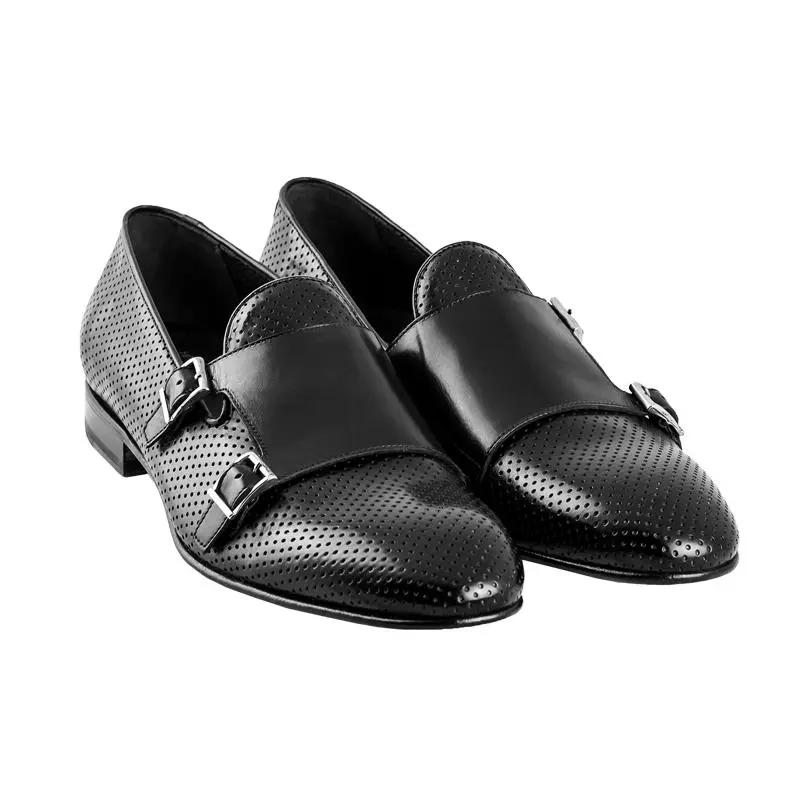 Sandro Barbera Fibbie Uomo 1085 Slip Monk scarpe blu microforate