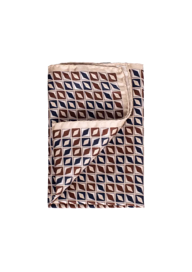 Stefano Bemer Pocket Squares Pochette Uomo Seta Beige Blu