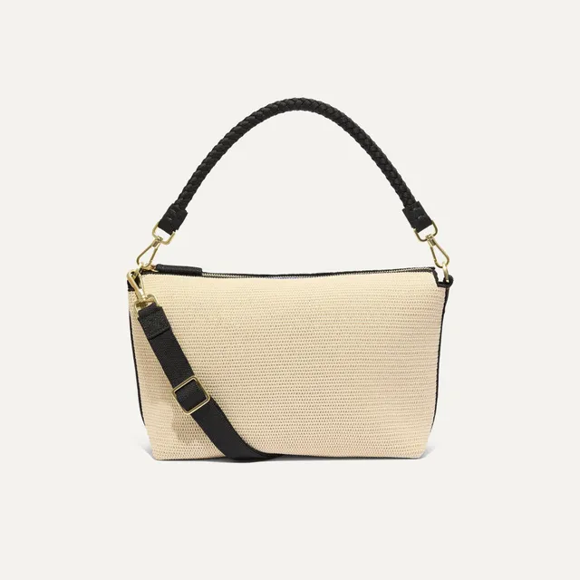 Rothy's The Daily Crossbody borsa tracolla rafia nero bianco zip
