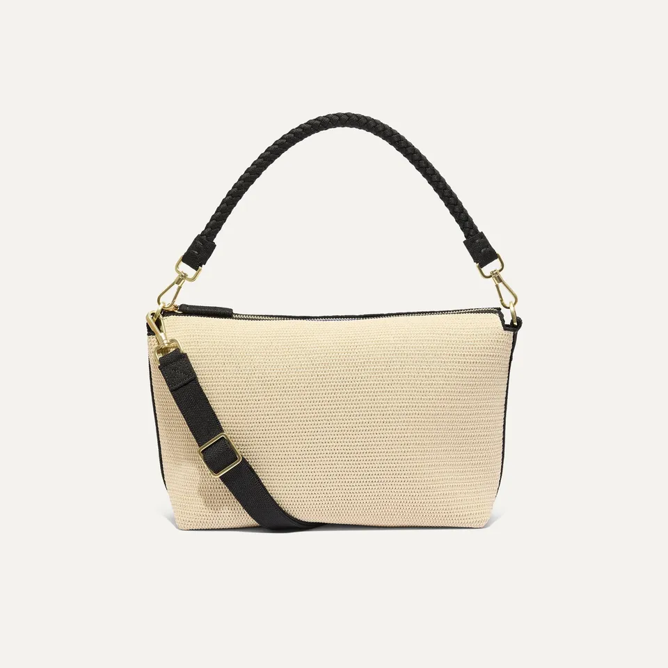 Rothy's The Daily Crossbody borsa tracolla rafia nero bianco zip