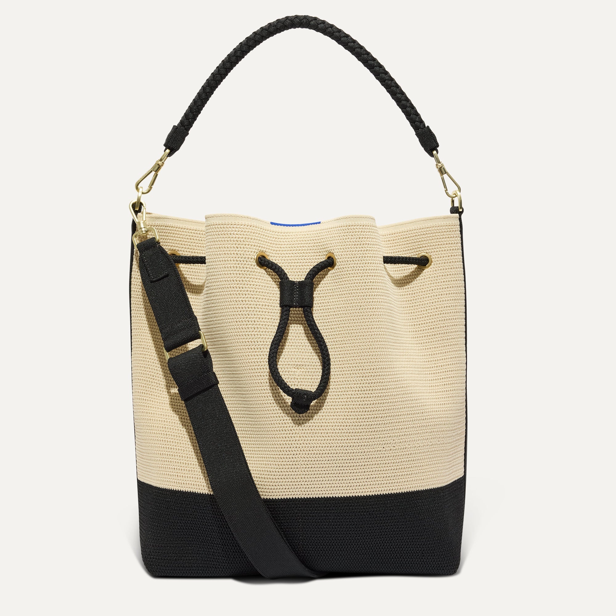 Rothy's Cinch Bucket Bag secchiello Black White raffia