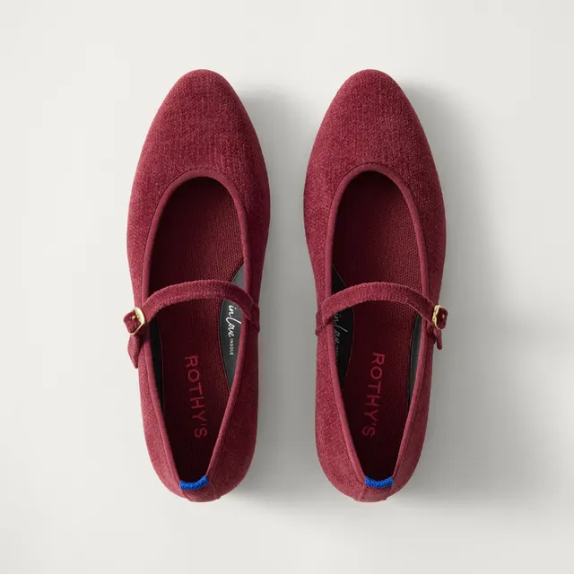 Rothy's Almond Mary Jane ballerine ReVelvet Cabernet bordeaux