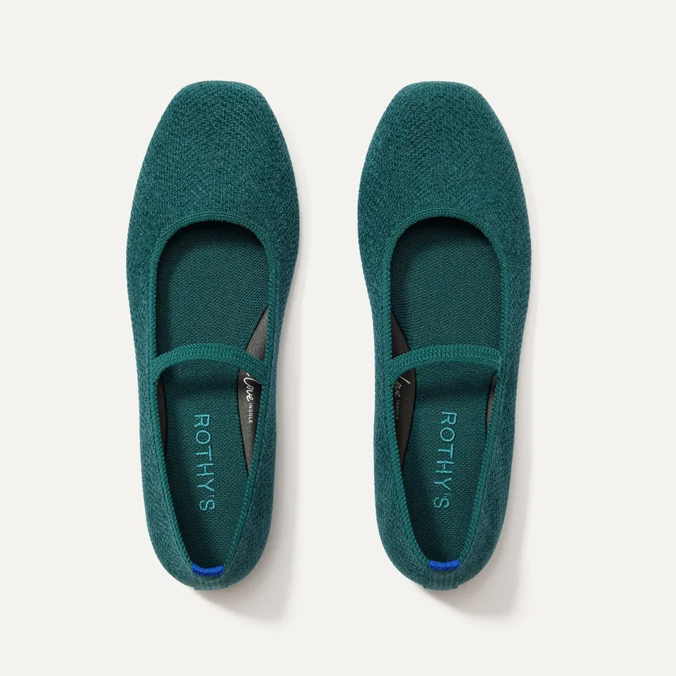 Rothy's Max Square Mary Jane ballerine ReVelvet Everglade verde