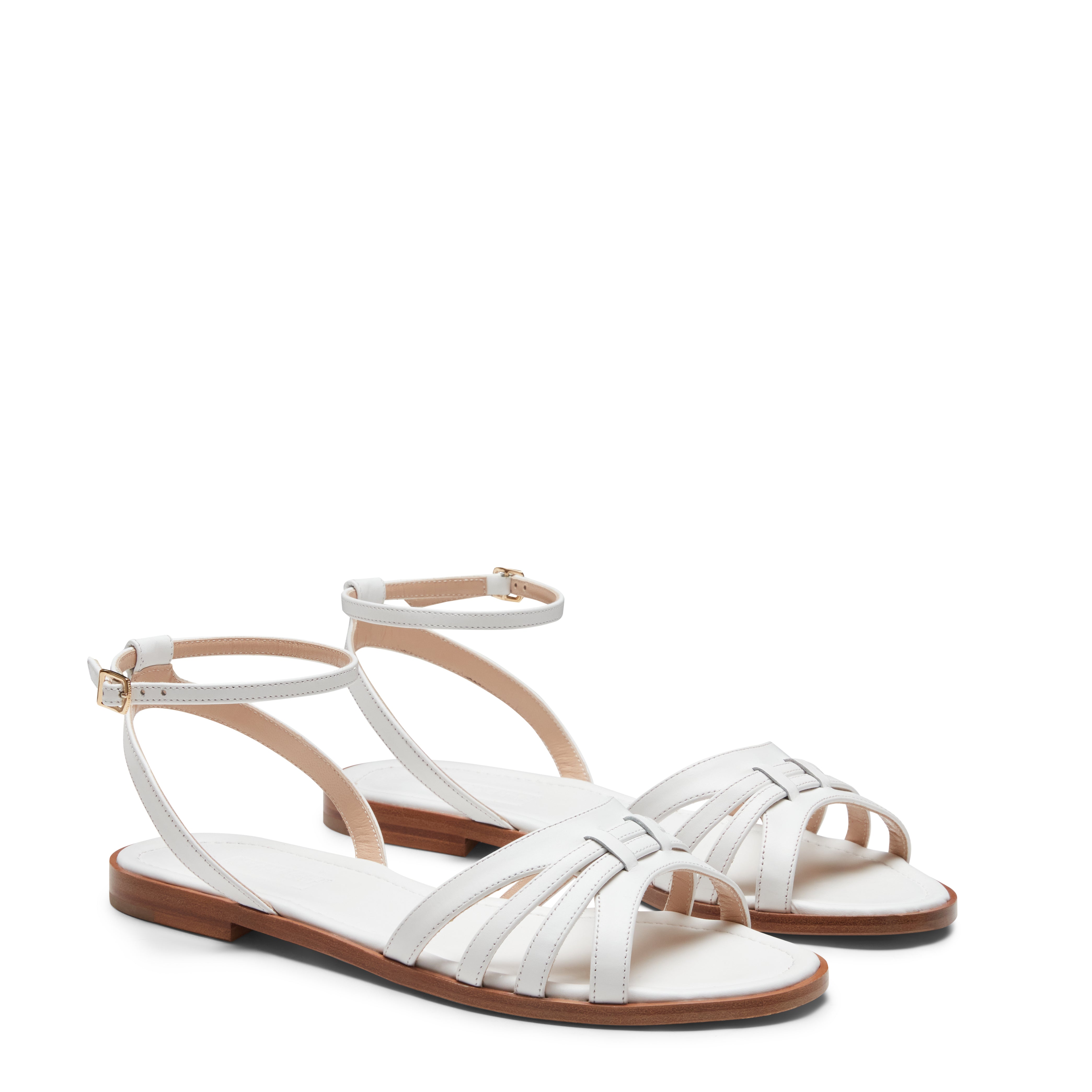 F.lli Rossetti Sandalo Pelle Bianco Flat Intrecciato Art. 68215