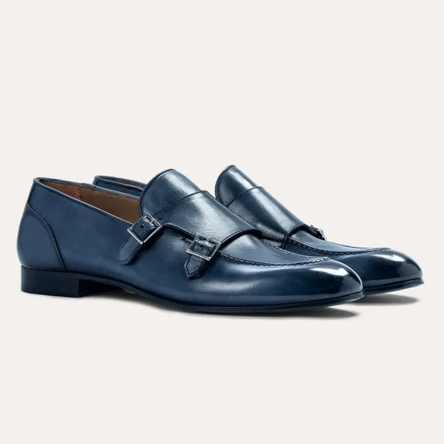 Dellovo Marechiaro Monk Strap Uomo Azzurro Fibbia