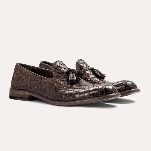 Dellovo Palatino bufalo-cioccol loafer uomo intrecciato