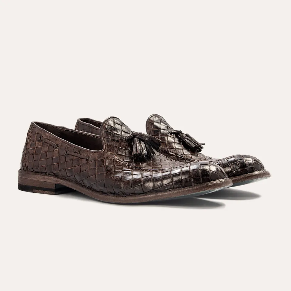 Dellovo Palatino bufalo-cioccol loafer uomo intrecciato