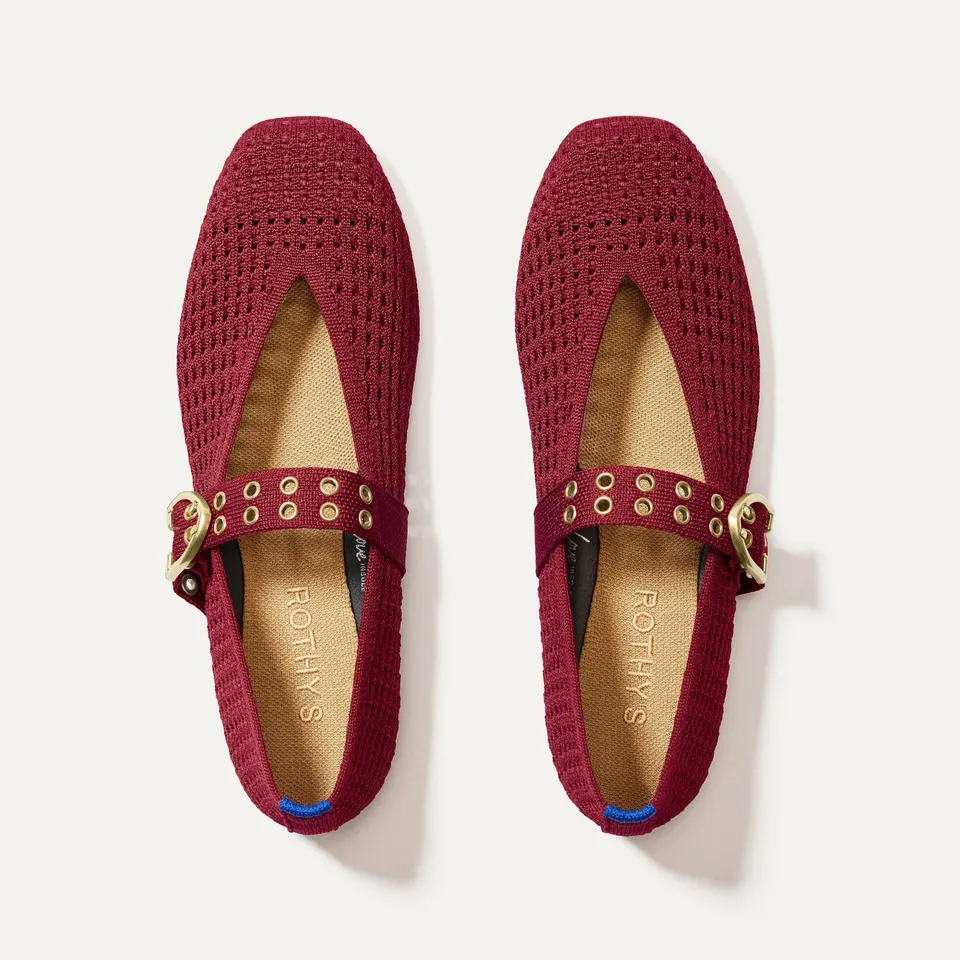 Rothy's Max Buckle Mary Jane ballerine Ruby Mesh bordeaux
