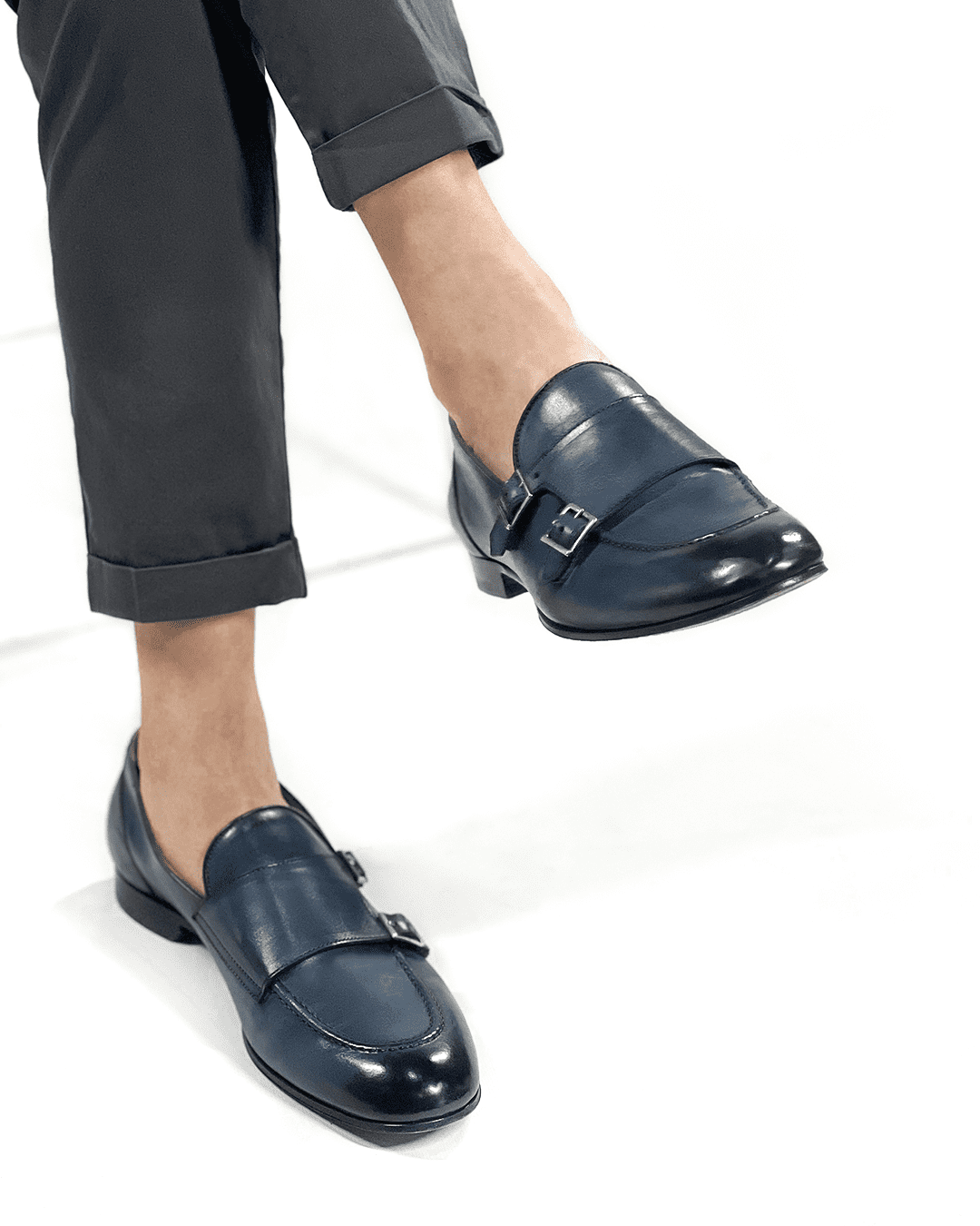 Dellovo Marechiaro Monk Strap Uomo Azzurro Fibbia