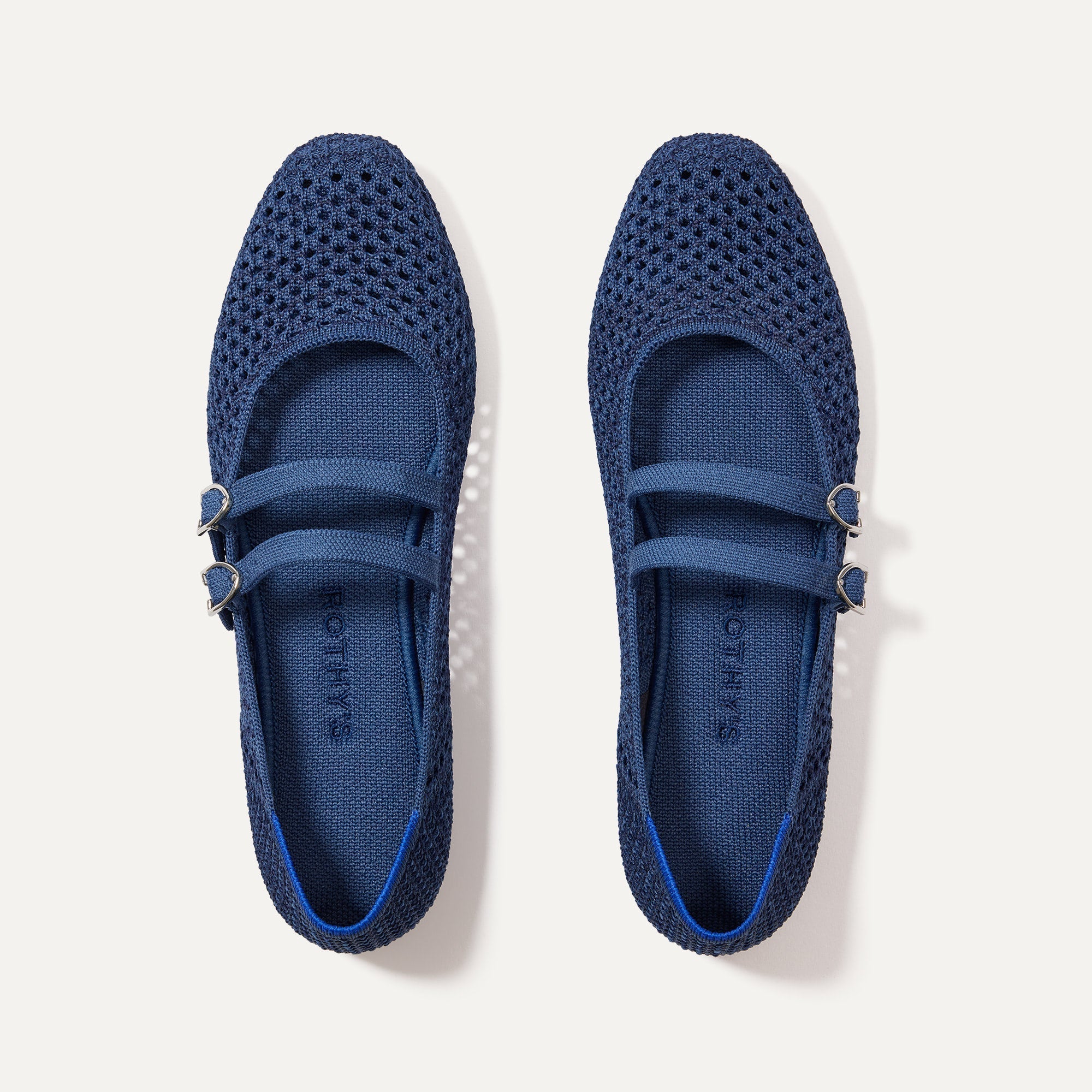 Rothy's The Double Buckle Mary Jane ballerine Blue Mesh traforata