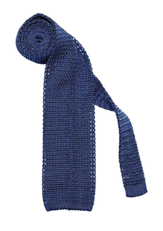 Stefano Bemer cravatta seta maglia blu tinta unita 8 cm