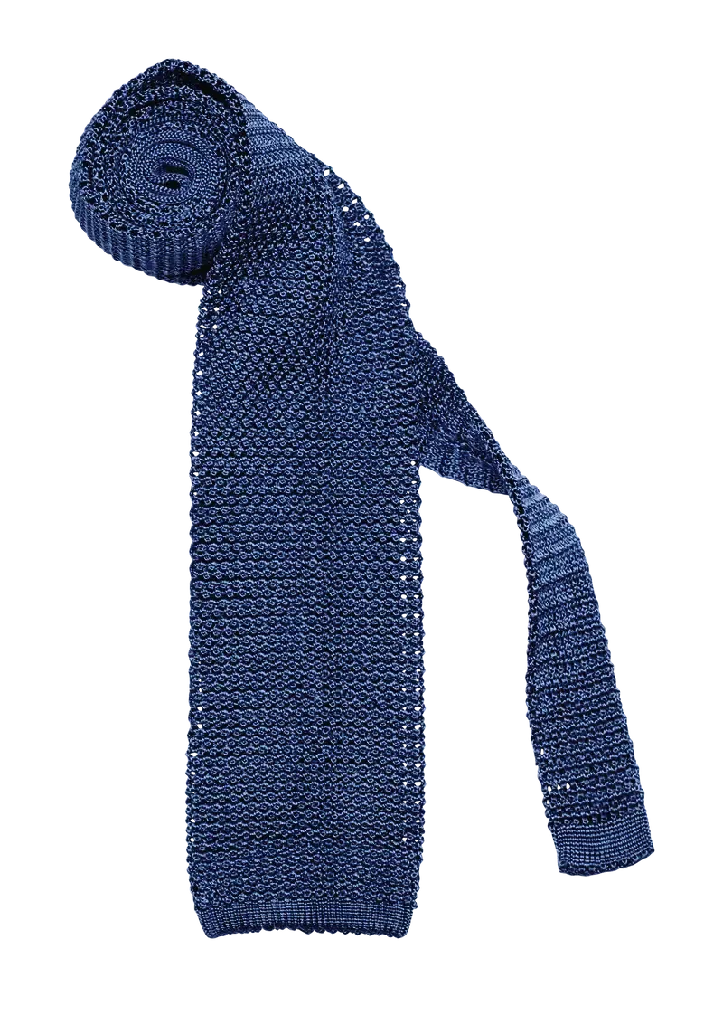 Stefano Bemer cravatta seta maglia blu tinta unita 8 cm