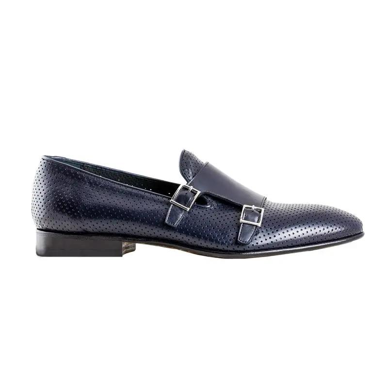 Sandro Barbera Fibbie Uomo 1085 Slip Monk scarpe blu microforate