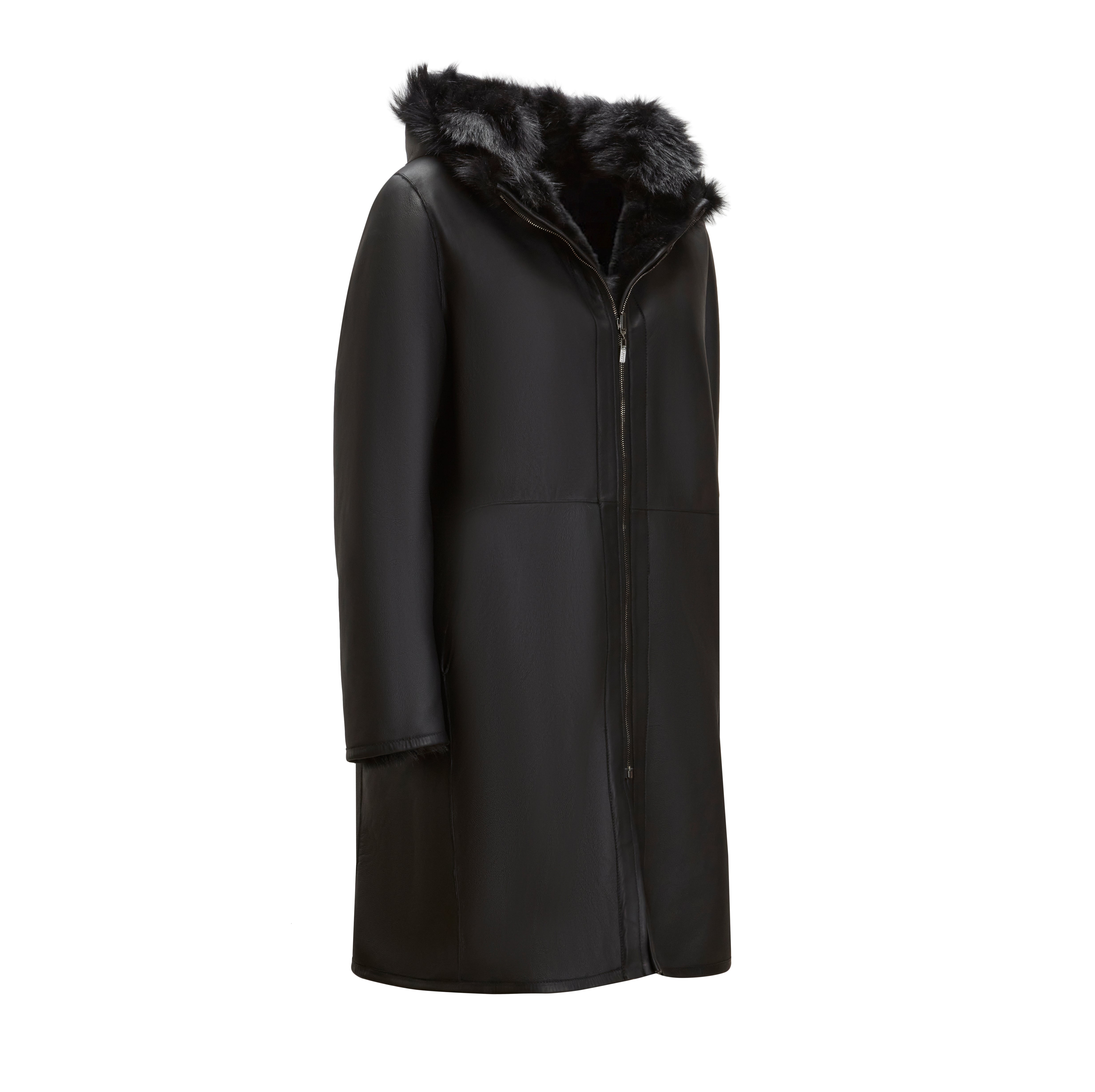 F.lli Rossetti 98413 Cappotto Shearling Nero Pelo Lungo