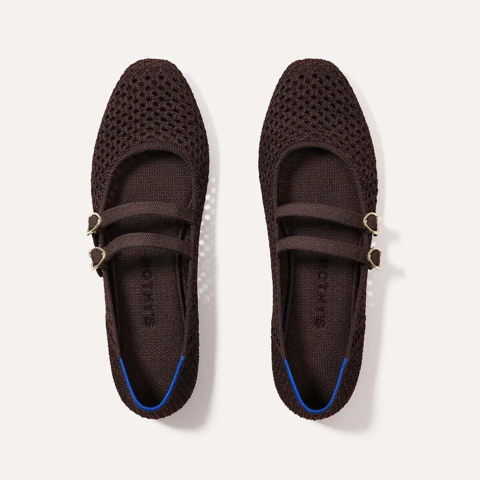 Rothy's The Double Buckle Mary Jane ballerine Chocolate Mesh traforata