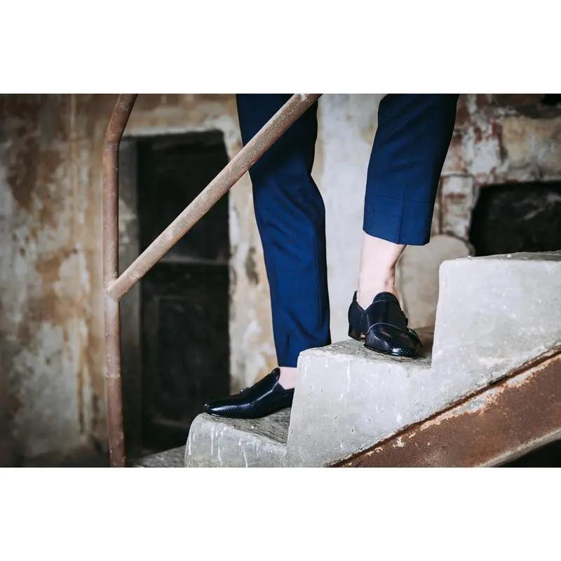 Sandro Barbera Fibbie Uomo 1085 Slip Monk scarpe blu microforate