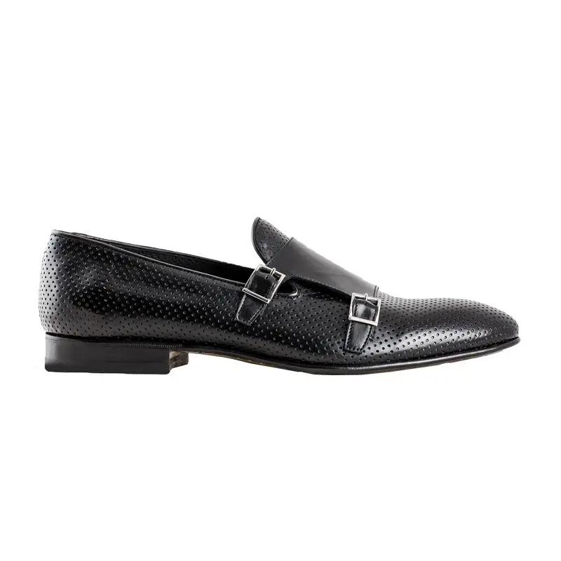 Sandro Barbera Fibbie Uomo 1085 Slip Monk scarpe blu microforate