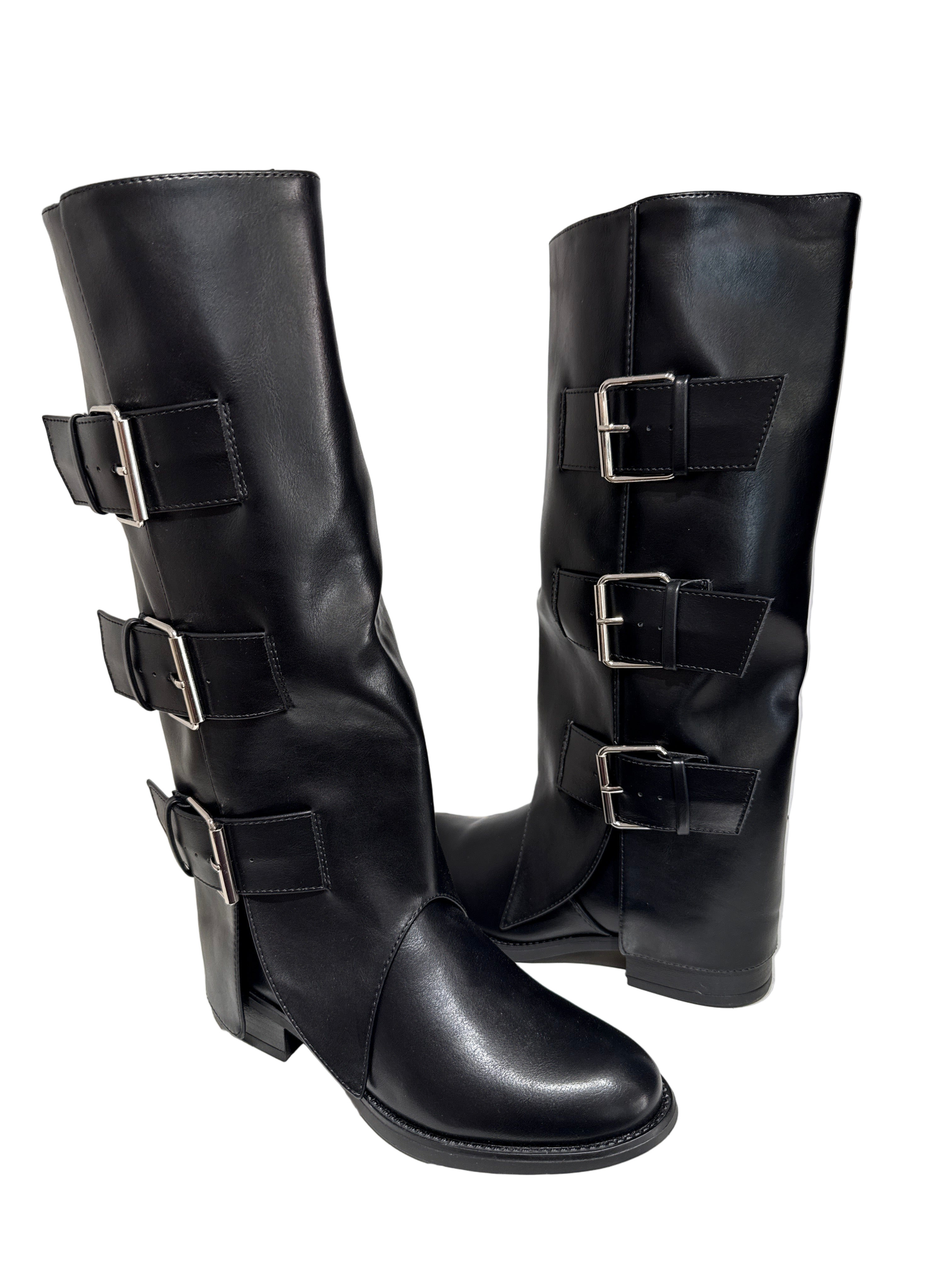 Linea Elle Stivale 3 Fibbie Nero Ecopelle Tacco Basso