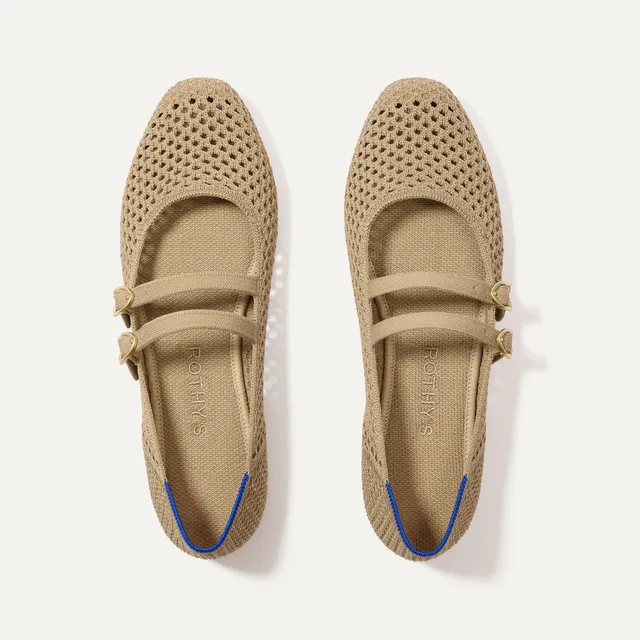 Rothy's The Double Buckle Mary Jane ballerine Dune Mesh beige
