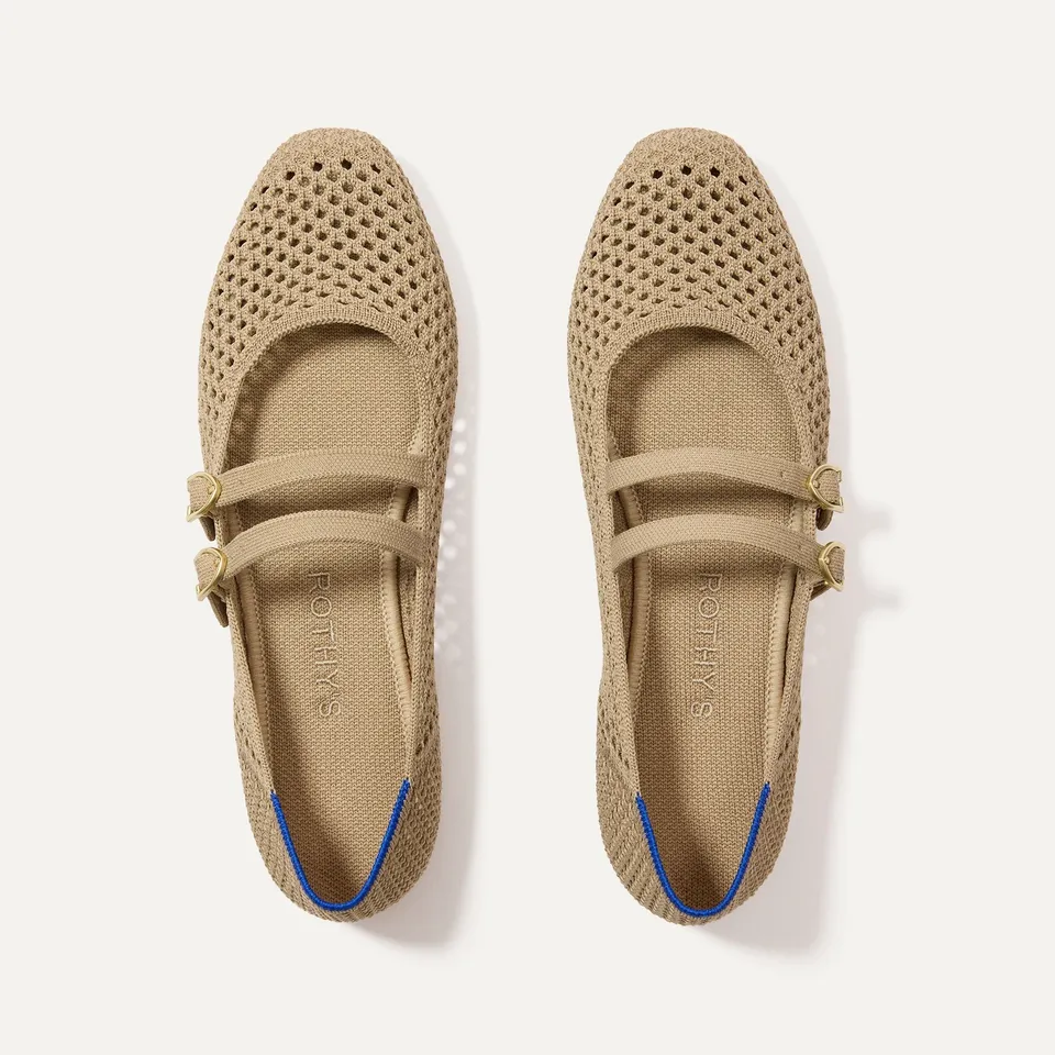 Rothy's The Double Buckle Mary Jane ballerine Dune Mesh beige