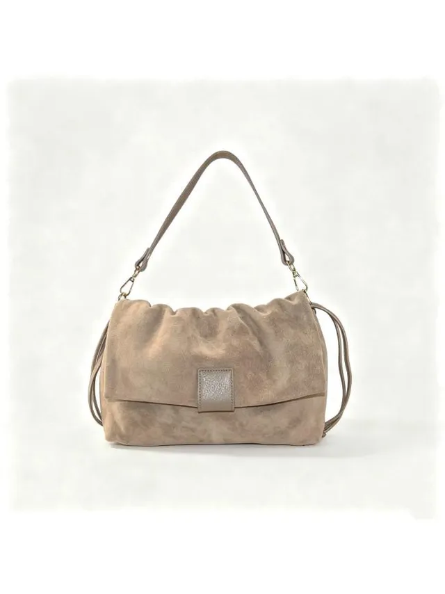 Sandro Barbera Borse Borsa a Spalla Pelle Camoscio Taupe 31 cm