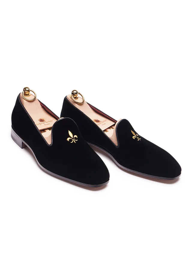 Stefano Bemer Loafers C1100 Mocassini Velluto Blu Stemma Oro