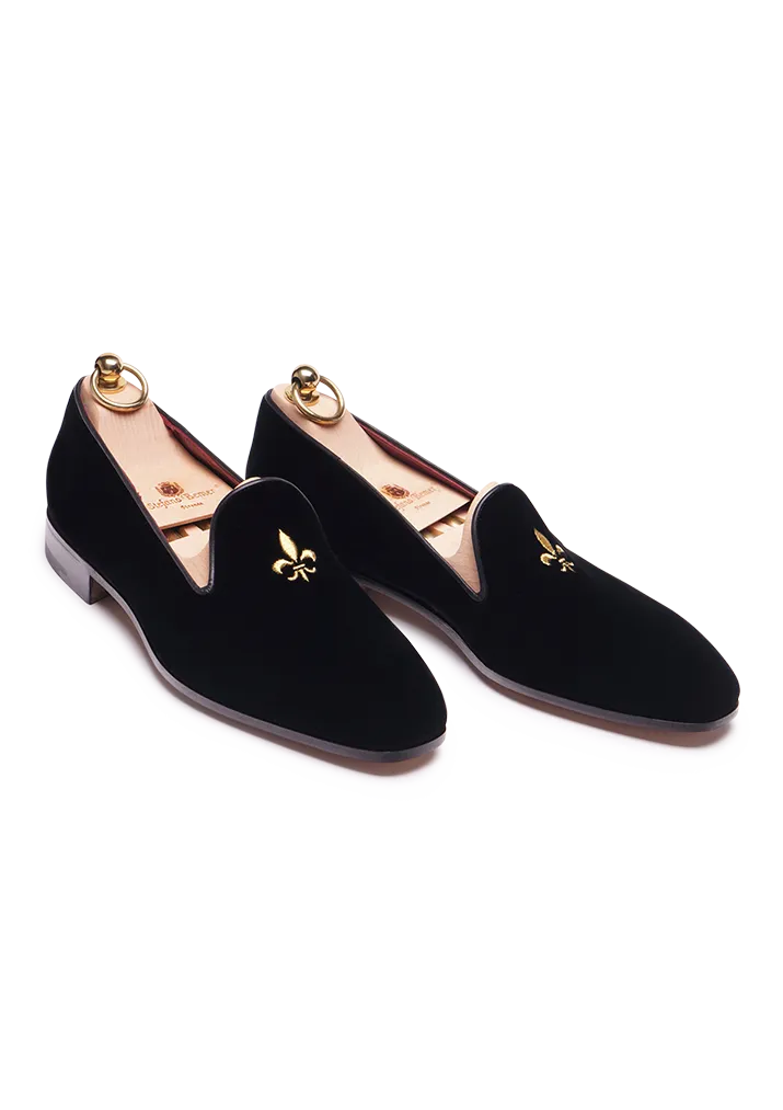 Stefano Bemer Loafers C1100 Mocassini Velluto Blu Stemma Oro