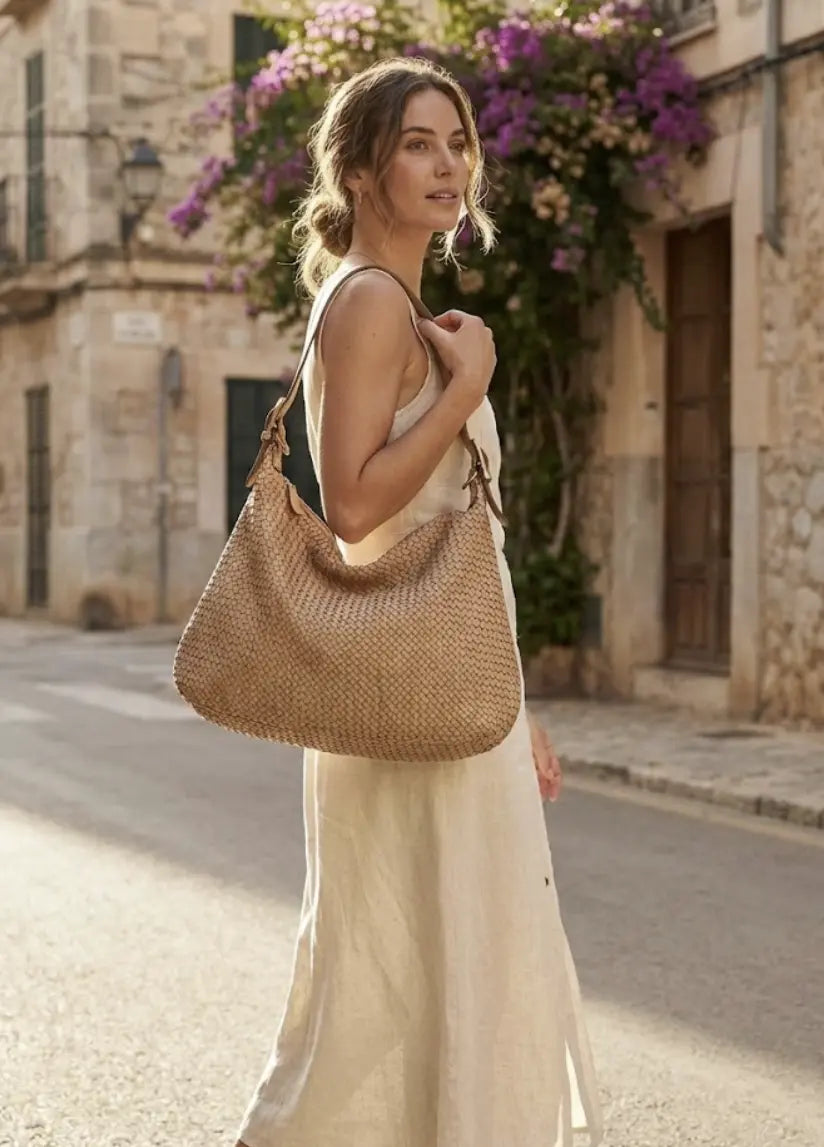 Sandro Barbera BASY55861 borsa spalla pelle taupe intreccio