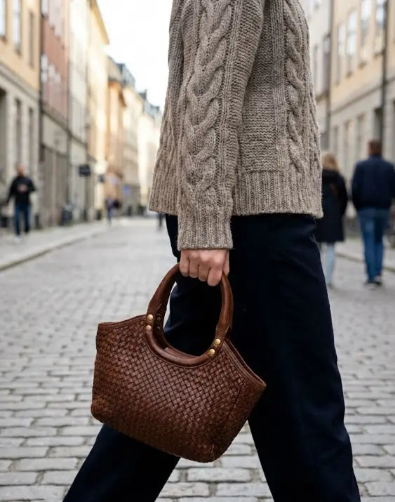 Sandro Barbera BAHD49854 Borsa Mano Pelle Moro Intrecciata