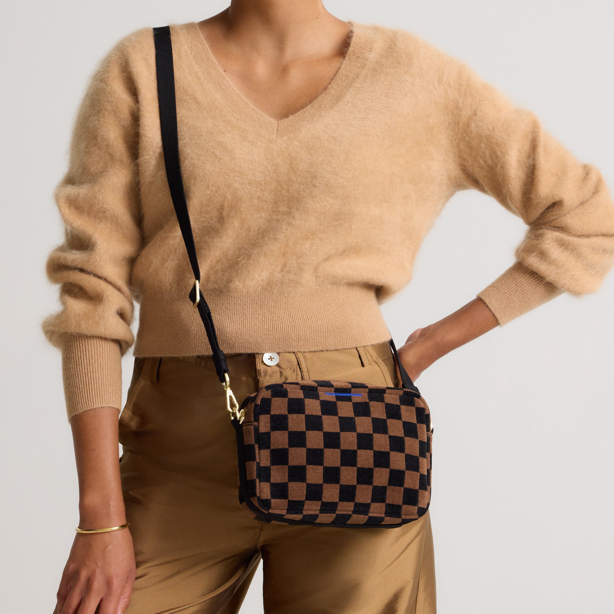 Rothy's The Crossbody Camera Bag borsa tracolla ReVelvet Umber Check