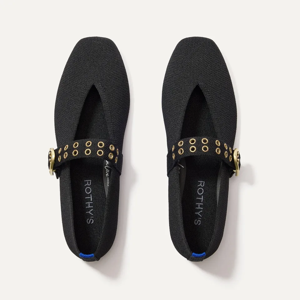Rothy's Flats The Max Buckle Mary Jane ballerine Black punta quadra