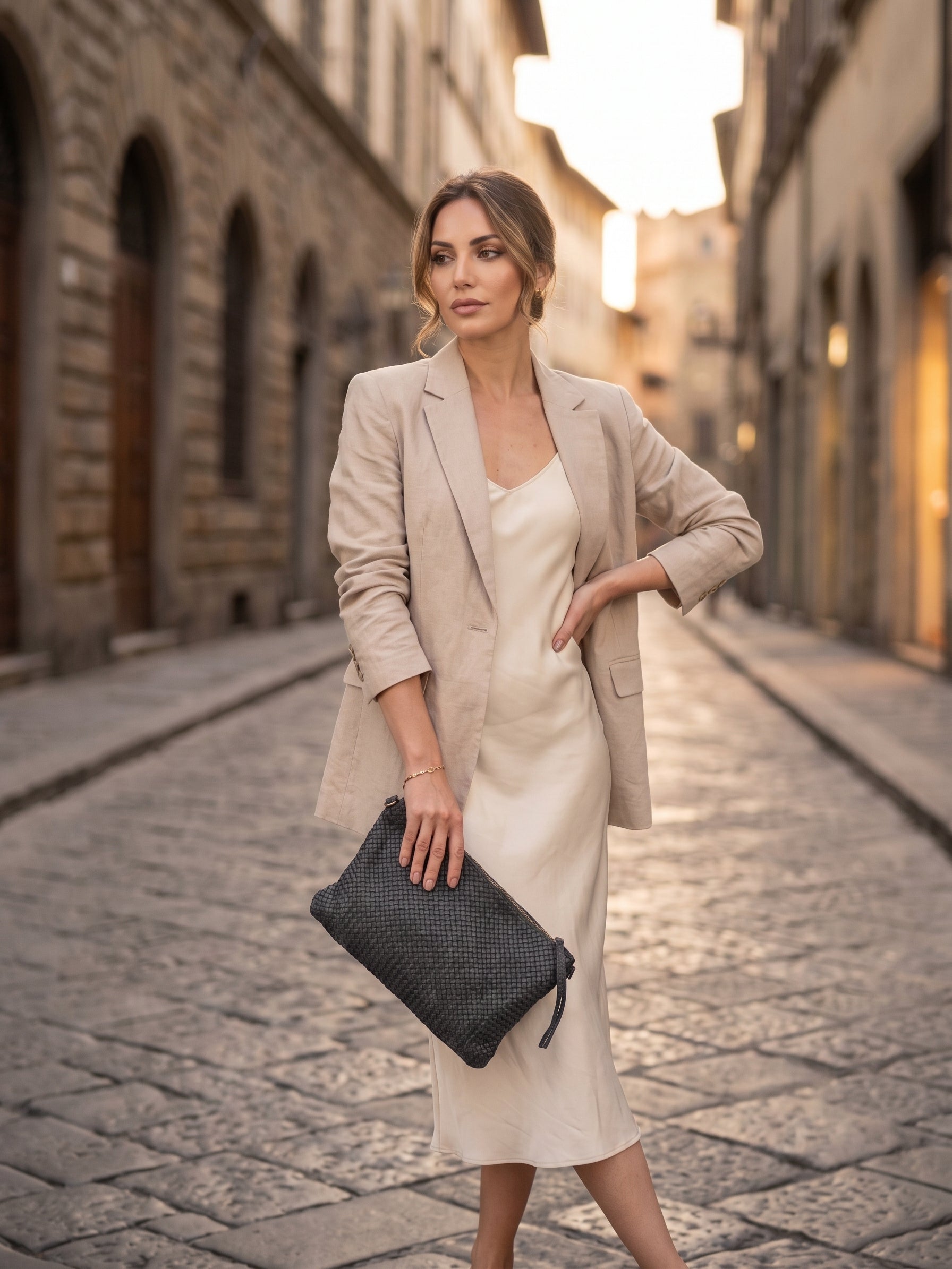 Sandro Barbera BAAY24826 pochette pelle intrecciata nera zip