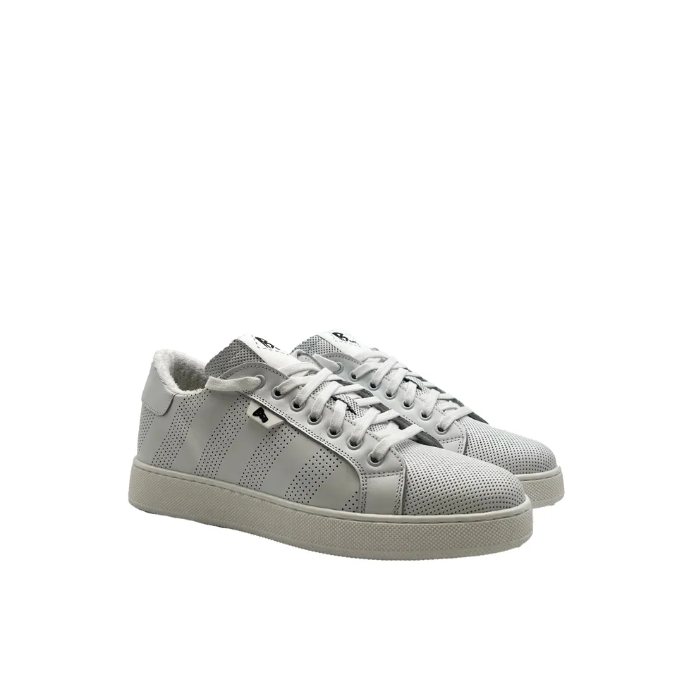 Sandro Barbera HEVO2 sneakers uomo pelle bianca microforata