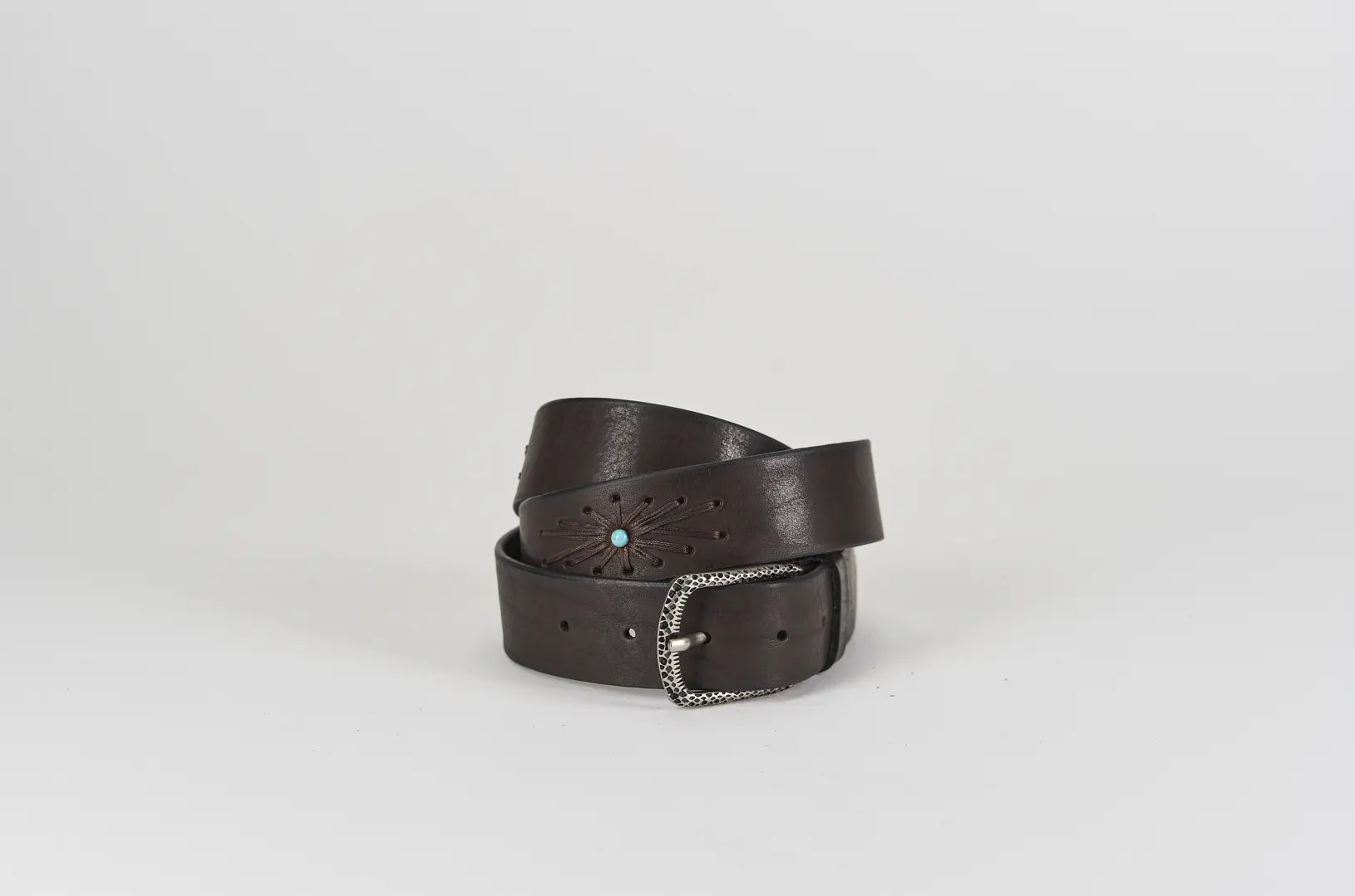 Sandro Barbera 011 35 Cintura Cuoio Moro Pietre Turchesi 3,5 cm