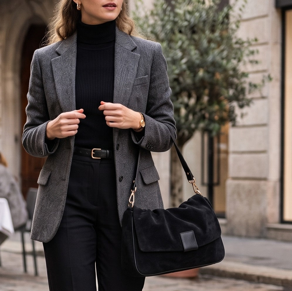 Sandro Barbera BALG39843 Borsa Spalla Nero Camoscio