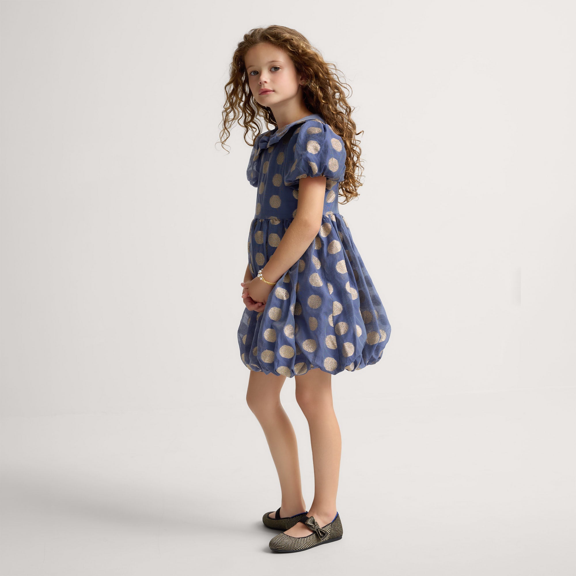Rothy's The Kids Tux Bow Mary Jane scarpe nero oro metallizzato