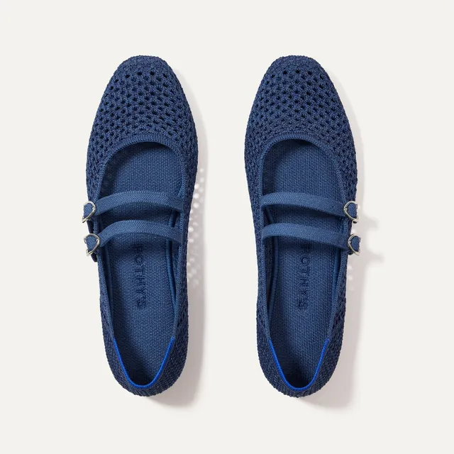 Rothy's The Double Buckle Mary Jane ballerine Blue Mesh traforata